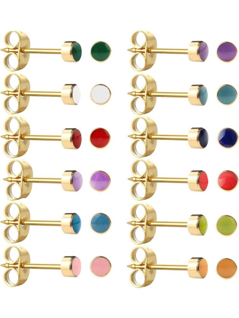 12 Pairs Multicolor Cubic Zirconia Stud Earrings - Surgical Steel Ear Piercing